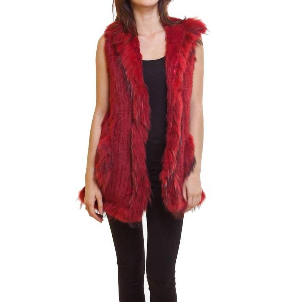 NEW LOVE TOKEN long fur vest with hood in red